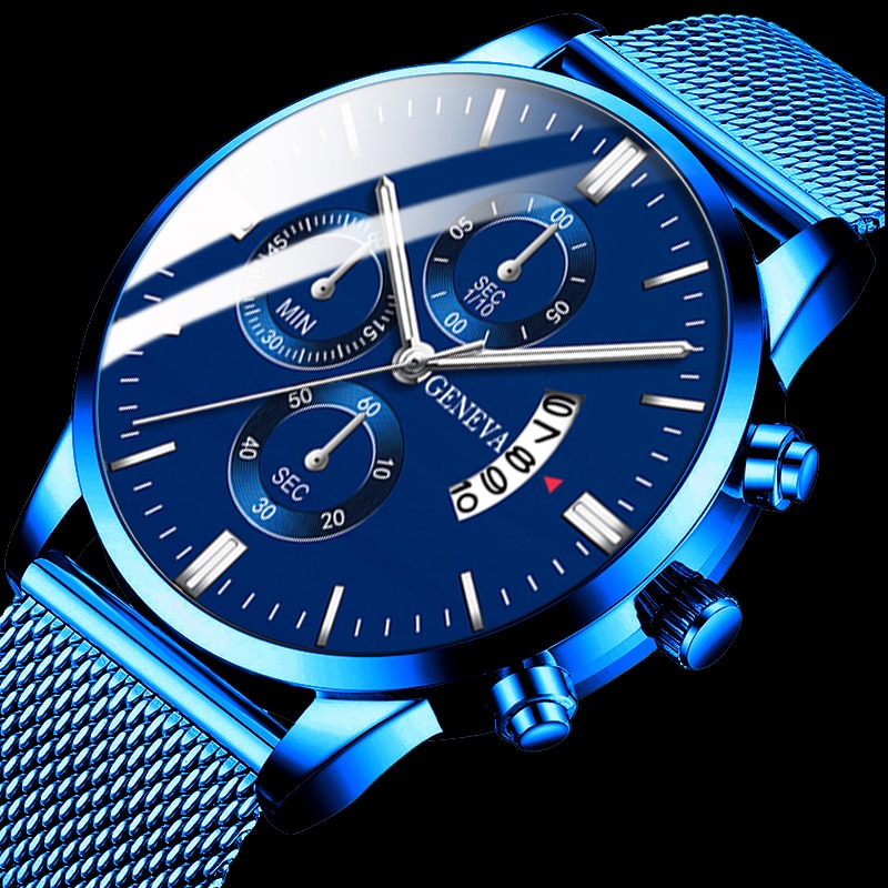 Montre Homme Classic blue Stainless Steel Mesh Belt Men Watch Fine