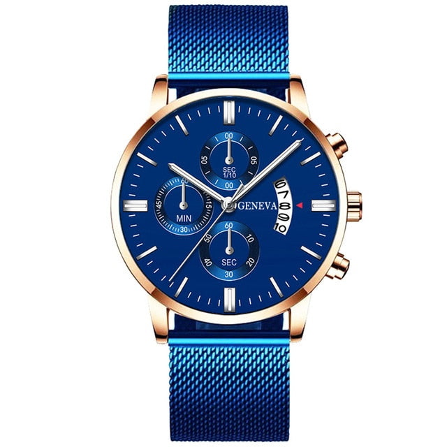 Montre Homme Classic blue Stainless Steel Mesh Belt Men Watch Fine